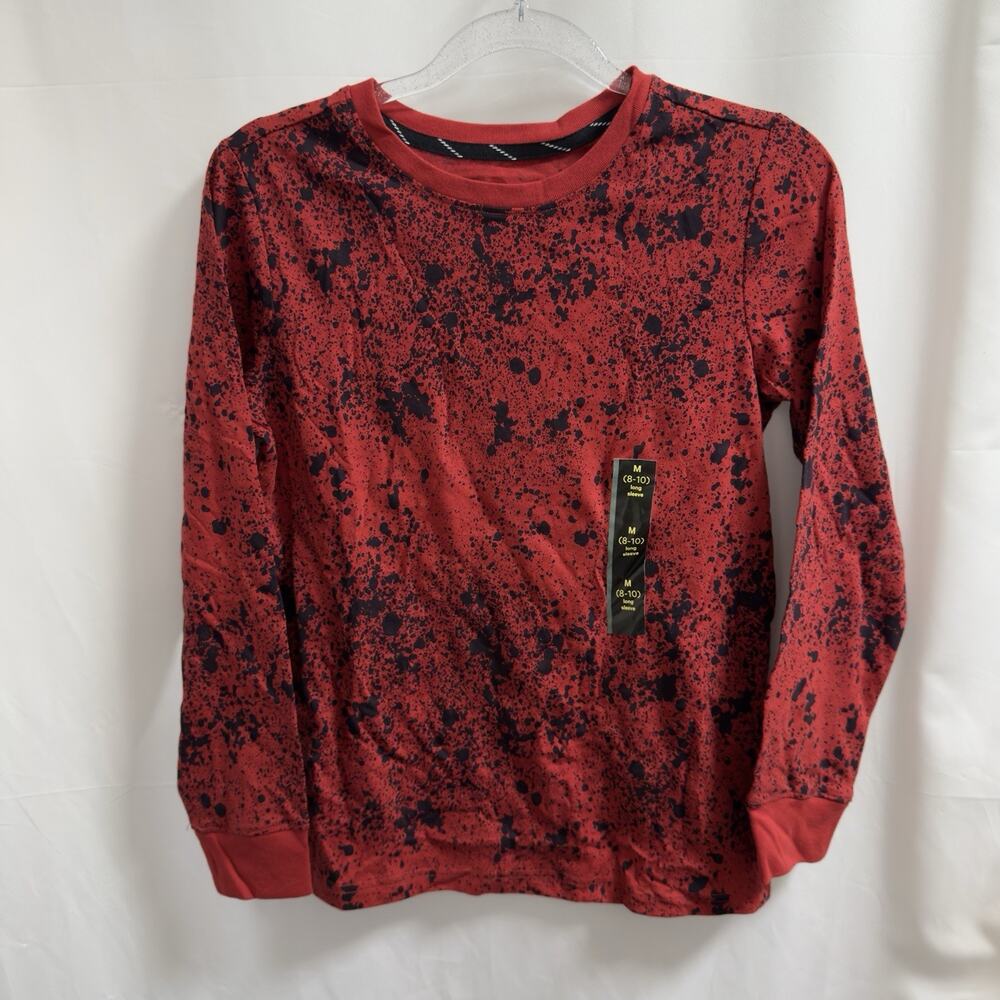 art class Boys Long Sleeve Splatter Graphic T-Shirt Red Black Medium (8/10)